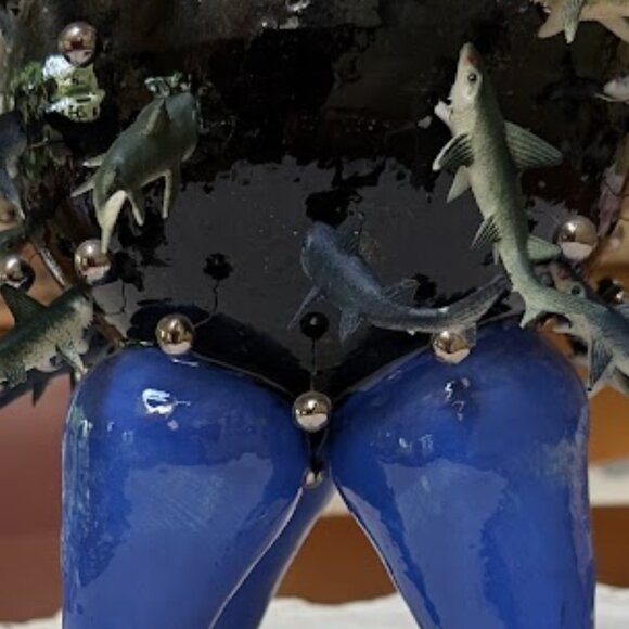 Crazy, Bold, Objet d'Art Ceramic Art Pottery Sculpture, Planter with Fish - Picture 15 of 15